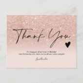 Moderne Rose Gold Glitzer Drehbuch danke Sweet 16 Postkarte (Vorderseite)