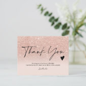 Moderne Rose Gold Glitzer Drehbuch danke Sweet 16 Postkarte (Stehend Vorderseite)