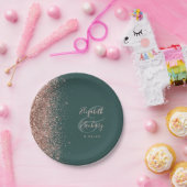 Moderne Rose Gold Glitzer Dunkelgrüne Hochzeit Pappteller (Party)