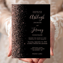 Moderne Rose Gold Glitzer Edge Black Wedding Einladung