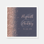 Moderne Rose Gold Glitzer Edge Dark Blue Wedding Serviette (Vorderseite)