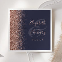 Moderne Rose Gold Glitzer Edge Dark Blue Wedding
