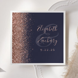 Moderne Rose Gold Glitzer Edge Dark Blue Wedding Serviette