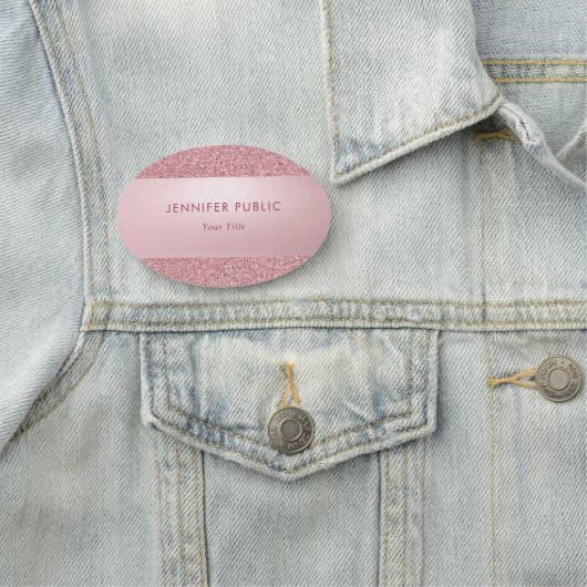 Moderne Rose Gold Glitzer Elegante Trendy Class Namensschild (Beispiel)