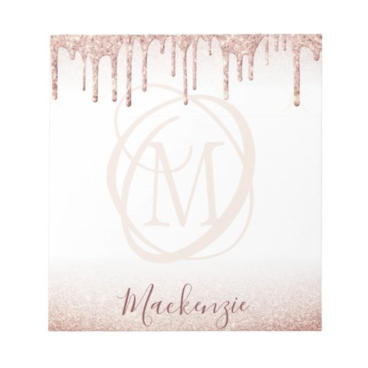 Moderne Rose Gold Glitzer Elegantes Monogramm Notizblock (Vorderseite)