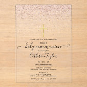 Moderne Rose Gold Glitzer Erste Heilige Kommune Acryleinladungen (Vorderseite)