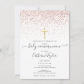 Moderne Rose Gold Glitzer Erste Heilige Kommune Einladung (Vorderseite)