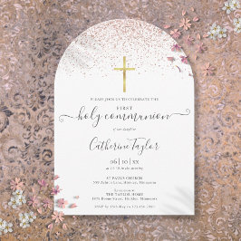 Moderne Rose Gold Glitzer Erste Heilige Kommune Einladung