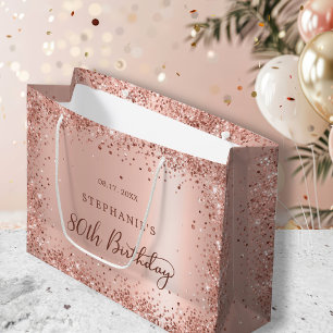 Moderne Rose Gold Glitzer Foil Monogram Birthday Große Geschenktüte