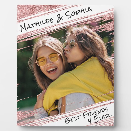 Moderne Rose Gold Glitzer & Foto BBF Bester Freund Fotoplatte (Vorderseite)