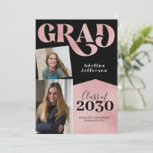 Moderne Rose Gold Glitzer Foto Collage Abschluss Ankündigung (Stehend Vorderseite)