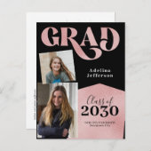 Moderne Rose Gold Glitzer Foto Collage Abschluss Ankündigungspostkarte (Vorne/Hinten)