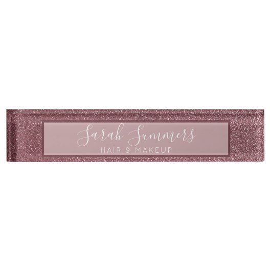 Moderne Rose Gold Glitzer Friseur Makeup Artist Namensplakette (Vorderseite)