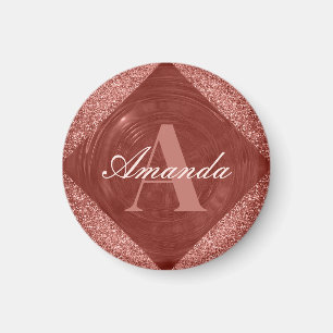 Moderne Rose Gold Glitzer Girl Monogram Magnet