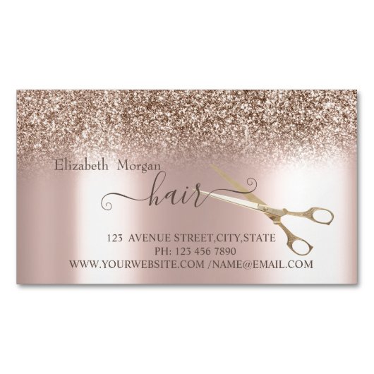 Moderne Rose Gold Glitzer, Goldschere Haar Magnetische Visitenkarte (Vorderseite)