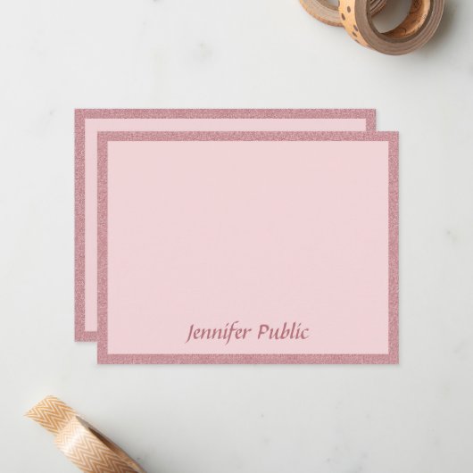 Moderne Rose Gold Glitzer handgeschriebene Script Mitteilungskarte (Vorderseite/Rückseite Beispiel)