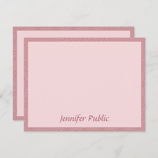 Moderne Rose Gold Glitzer handgeschriebene Script Mitteilungskarte (Vorne/Hinten)