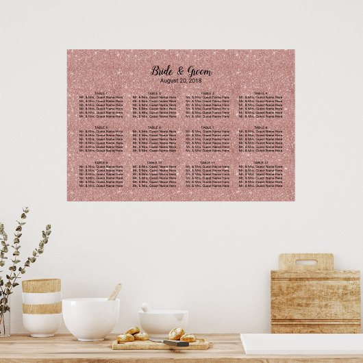 Moderne Rose Gold Glitzer Hochzeitskarte Poster (Küche)