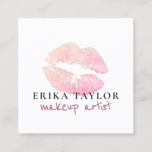 Moderne Rose Gold Glitzer Lips Makeup Künstler Quadratische Visitenkarte (Vorderseite)
