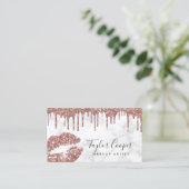 Moderne Rose Gold Glitzer Lips Makeup Künstler Visitenkarte (Stehend Vorderseite)