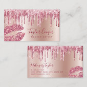 Moderne Rose Gold Glitzer Lips Makeup Künstler Visitenkarte (Vorne/Hinten)