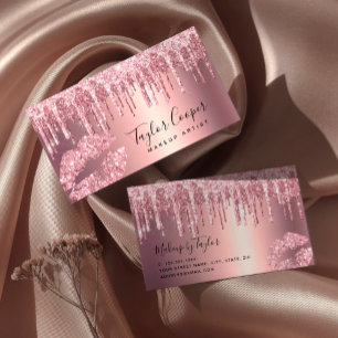 Moderne Rose Gold Glitzer Lips Makeup Künstler Visitenkarte