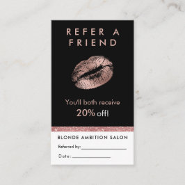 Moderne Rose Gold Glitzer Lips Salon Empfehlungska Visitenkarte