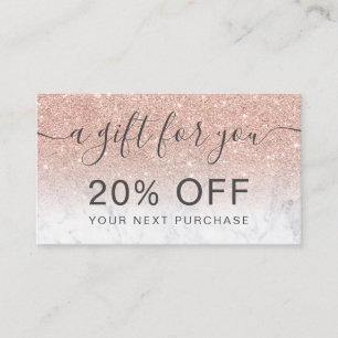 Moderne Rose Gold Glitzer Marmor ombre beruflich Rabattkarte