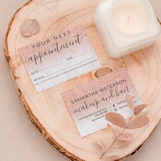 Moderne Rose Gold Glitzer Marmor ombre beruflich Terminkarte