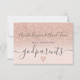 Moderne Rose Gold Glitzer meine Pateneltern Taufe Einladung