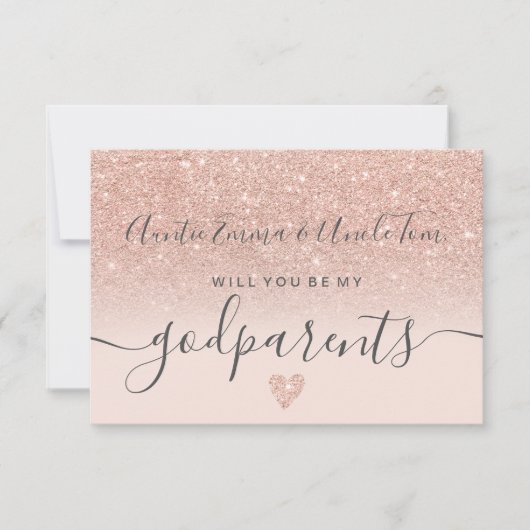 Moderne Rose Gold Glitzer meine Pateneltern Taufe Einladung (Vorderseite)