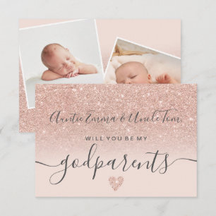 Moderne Rose Gold Glitzer meine Pateneltern Taufe Einladung