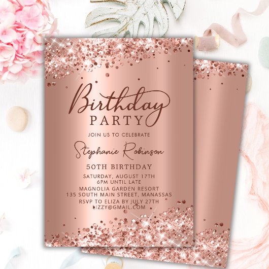 Moderne Rose Gold Glitzer Metal Foil 50. Geburtsta Einladung