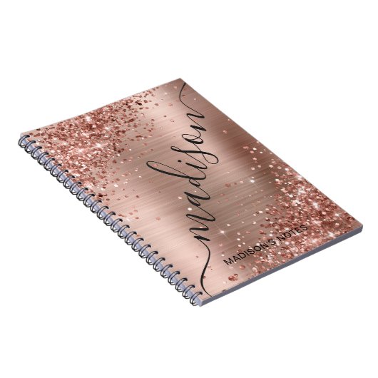 Moderne Rose Gold Glitzer Metallic Monogram Script Notizblock (Rechte Seite)