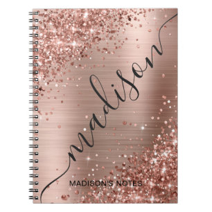 Moderne Rose Gold Glitzer Metallic Monogram Script Notizblock