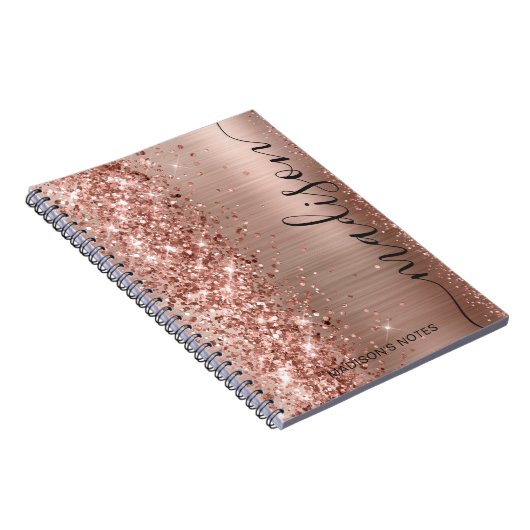 Moderne Rose Gold Glitzer Metallic Monogram Script Notizblock (Rechte Seite)