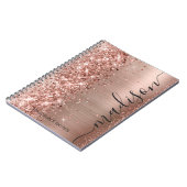 Moderne Rose Gold Glitzer Metallic Monogram Script Notizblock (Linke Seite)
