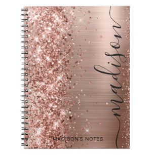 Moderne Rose Gold Glitzer Metallic Monogram Script Notizblock
