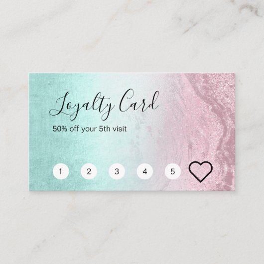 Moderne Rose Gold Glitzer & Minze Makeup Künstler Treuekarte (Vorderseite)