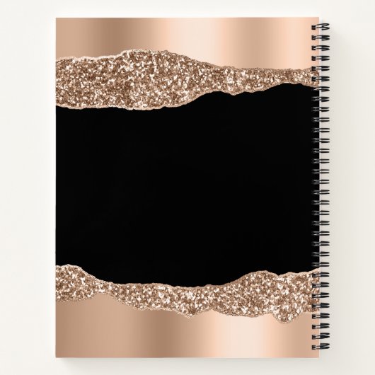 Moderne Rose Gold Glitzer Mit Monogramm Black Notizblock (Rückseite)