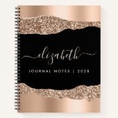 Moderne Rose Gold Glitzer Mit Monogramm Black Notizblock (Vorderseite)
