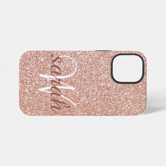 Moderne Rose Gold Glitzer mit Monogramm iPhone Hülle (Rückseite (Horizontal))