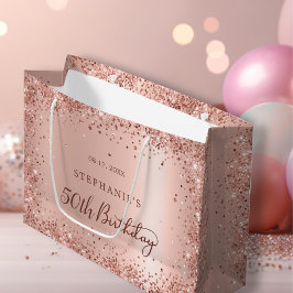 Moderne Rose Gold Glitzer Monogram 50. Geburtstag Große Geschenktüte