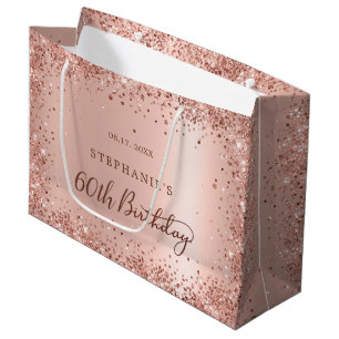 Moderne Rose Gold Glitzer Monogram 60. Geburtstag Große Geschenktüte