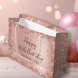 Moderne Rose Gold Glitzer Monogram 80. Geburtstag Große Geschenktüte