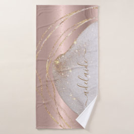 Moderne Rose Gold Glitzer Monogram Chic Script Nam Badehandtuch