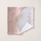 Moderne Rose Gold Glitzer Monogram Chic Script Nam Badhandtuch Set (Waschlappen)