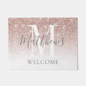 Moderne Rose Gold Glitzer Monogram Hochzeit Fußmatte (Vorderseite)