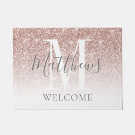 Moderne Rose Gold Glitzer Monogram Hochzeit Fußmatte