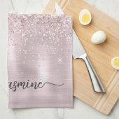 Moderne Rose Gold Glitzer Monogram Name Kitt Geschirrtuch (Viertel Falte)